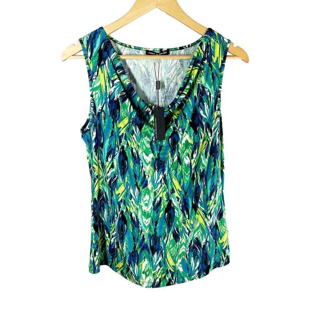 Cable & Gauge Cowl Neck Sleeveless Soft Knit Top Size Medium Abstract Print